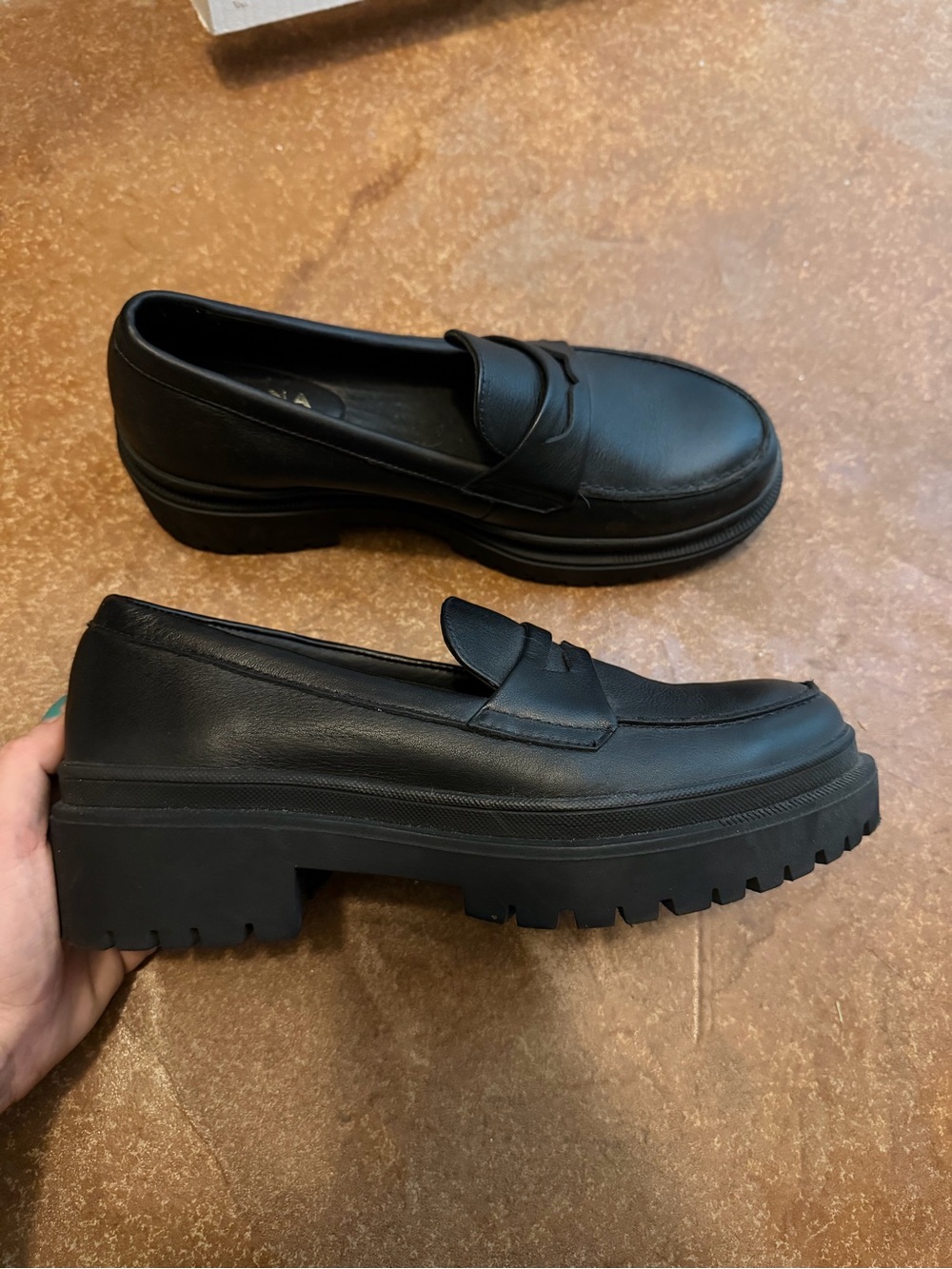 Patina Black Leather Penny Loafers for Women - Picture 2 of 5